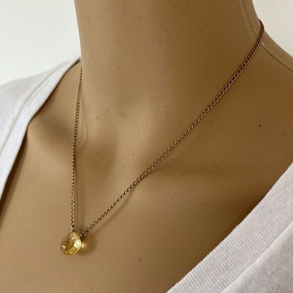 Citrine Necklace Yellow Quartz Puffy Drop 18in Gold Tone Cable Chain - Picture 2 of 16